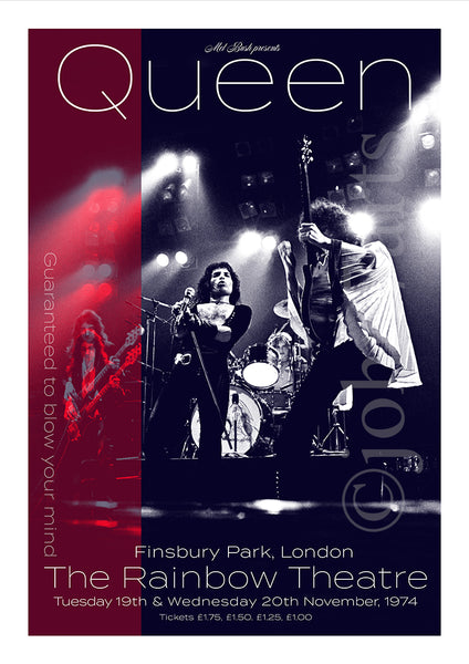 Freddie Mercury Queen posters Wall Art Print Gift On Archive Paper Rainbow Finsbury Park London