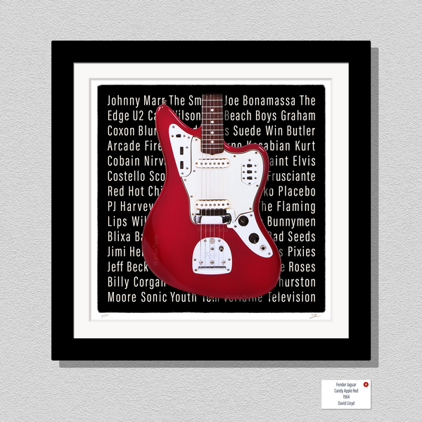 Iconic Jaguar Guitar Inspired Signed Limited Edition Candy Apple Red Guitar Print Gift