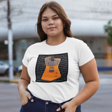 St Vincent Annie Clark white soft cotton unisex guitar t-shirt design inspired by Annie’s neon orange Signature Music Man